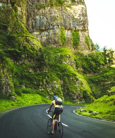 Cyclist on a mountain road
